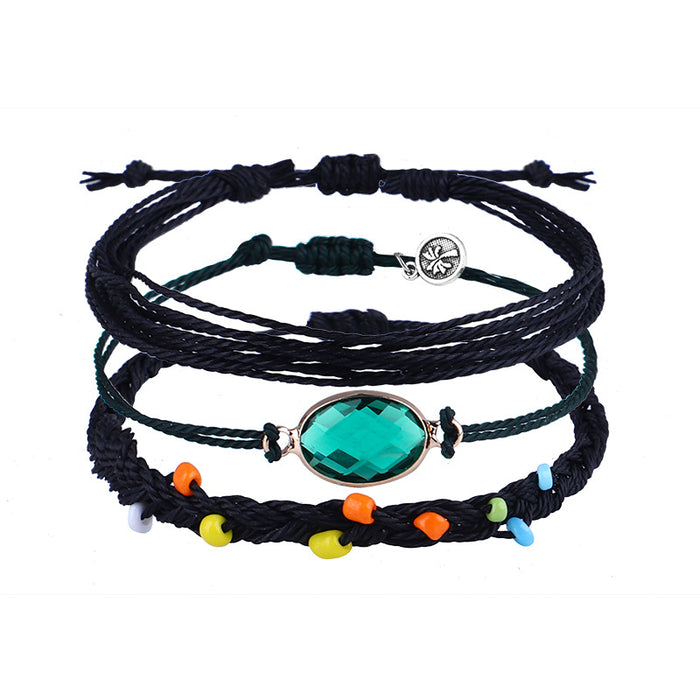 Wholesale Bracelet Set Boho Wax Thread Braided Rice Bead Bracelet MOQ≥3 JDC-BT-QiuX011