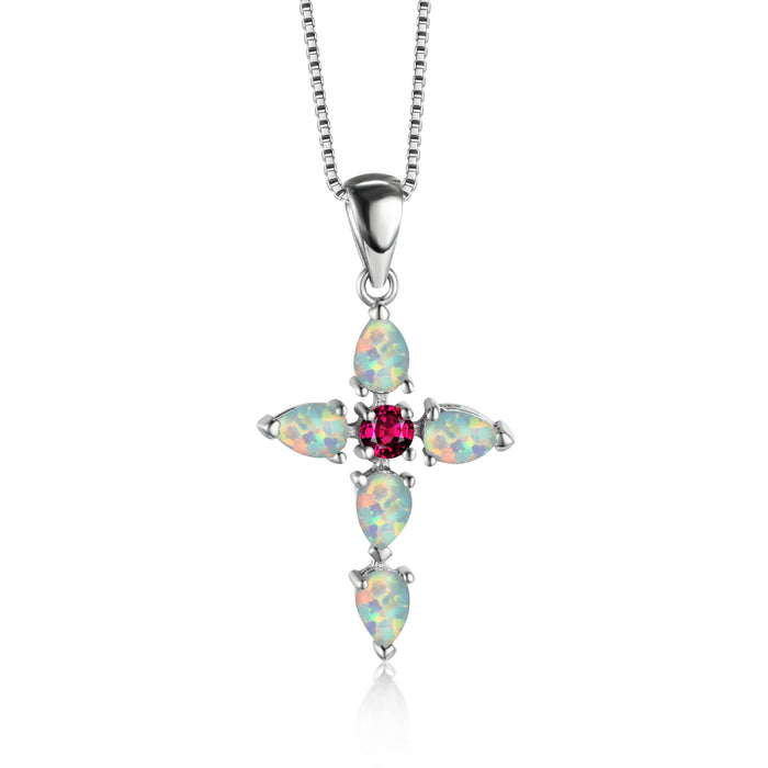 Wholesale Necklaces Alloy Cross Opal Diamonds JDC-NE-JYS056