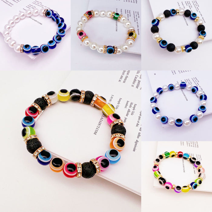 Jewelry WholesaleWholesale Volcanic Stone Stretch Bracelet Devil's Eye Colorful Pearl Bracelet MOQ≥2 JDC-BT- QingH003 Bracelet 清和 %variant_option1% %variant_option2% %variant_option3%  Factory Price JoyasDeChina Joyas De China