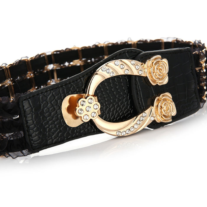 Wholesale Lace Elastic Belt Rhinestone Leather Belt JDC-WB-JianK004