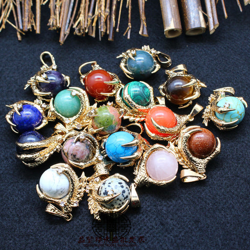 Jewelry WholesaleWholesale golden dragon claw round bead Red Striped Stone Necklace JDC-NE-Jinshe001 Necklaces 烨贝 %variant_option1% %variant_option2% %variant_option3%  Factory Price JoyasDeChina Joyas De China