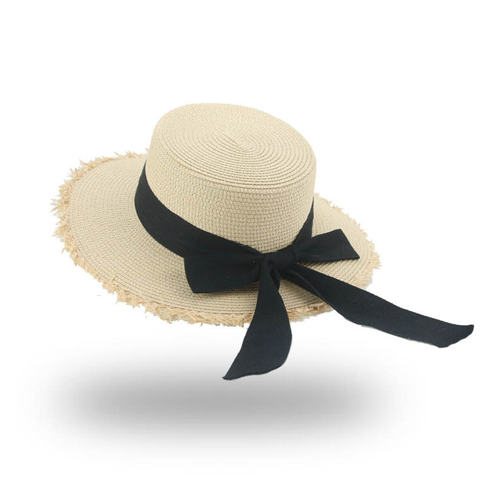 Jewelry WholesaleWholesale Flat Straw Hat Bow Beach Sun Hat JDC-FH-Guanchuan007 Fashionhat 冠川 %variant_option1% %variant_option2% %variant_option3%  Factory Price JoyasDeChina Joyas De China