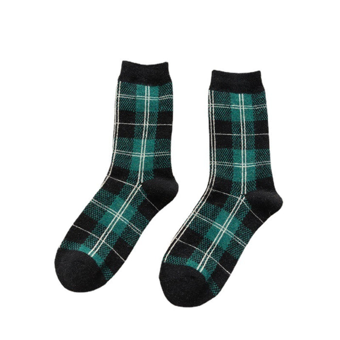 Wholesale Socks Wool Mid-Cylinder Warmth Thick Retro Plaid JDC-SK-ChangShen005