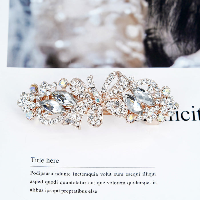 Wholesale Hair Clips Alloy Rhinestone Streamer Flower Spring Clip MOQ≥2 JDC-HC-HG013