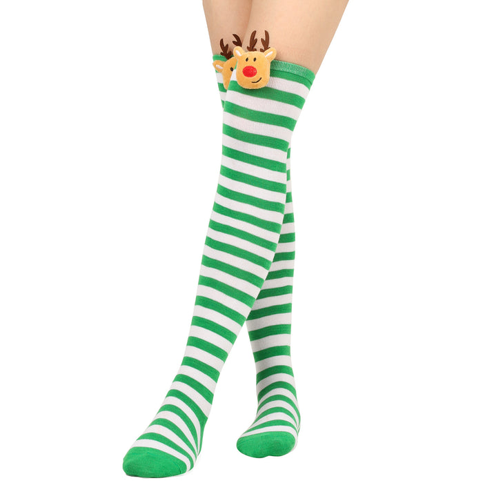 Wholesale Socks Polyester Christmas Elk Lengthen Over Knee Sock MOQ≥2 JDC-SK-XQ012