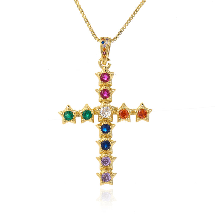 Wholesale Brass Zircon Star Cross Necklace MOQ≥2 JDC-NE-JingY002