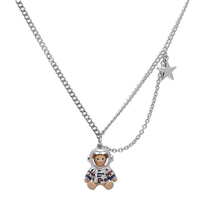 Wholesale Astronaut Space Bear Titanium Steel Necklace Women Sweater Chain JDC-NE-wusu005