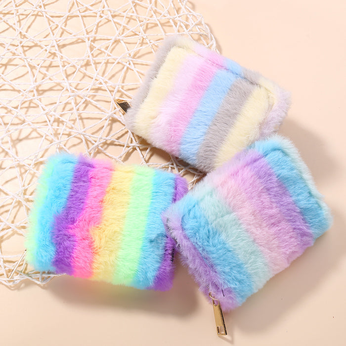 Wholesale Plush Gradient Rainbow Long Wallet JDC-WT-HongHua002