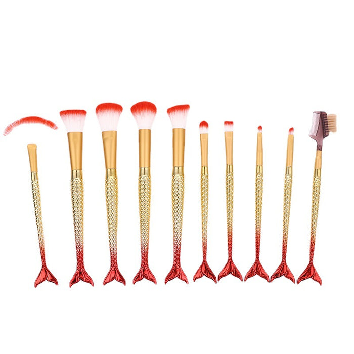 Wholesale Corrugated Silk Nylon Hair Plastic Mermaid Makeup Brush 10pcs/set JDC-MB-YiM005