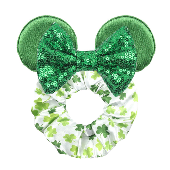 Wholesale festive decoration large intestine hair tie green clover children's flannel (M) MOQ≥5 JDC-HS-ZheZe001