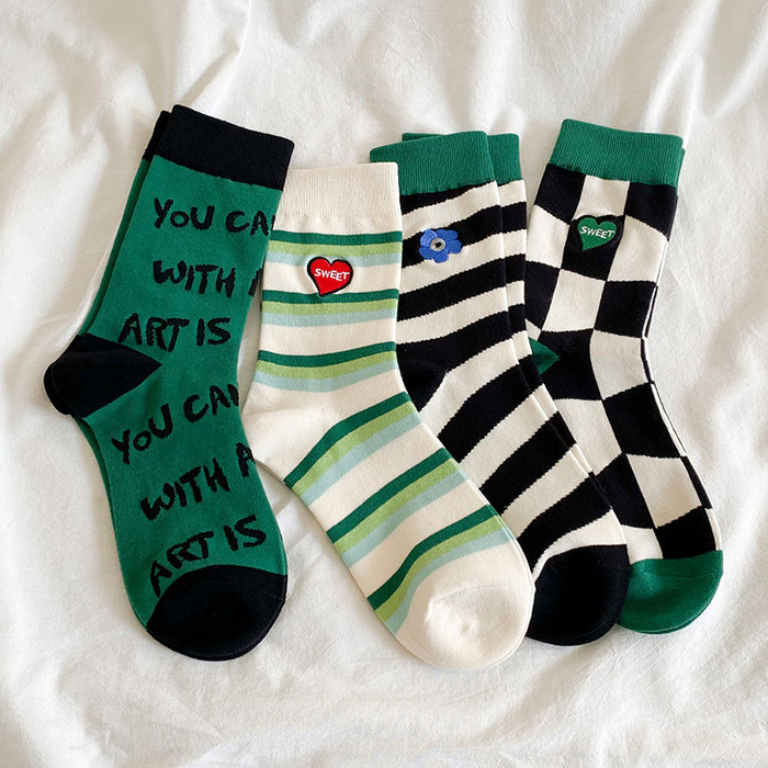 Wholesale green plaid socks women's spring and summer checkerboard socks JDC-SK-CGC004