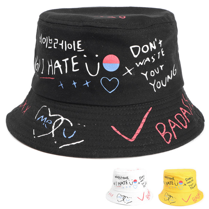 Wholesale Love Smiley Cotton Pot Hat Graffiti Print Sun Hat JDC-FH-LLan004