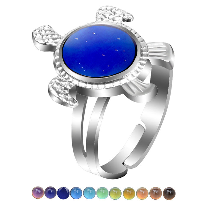 Wholesale Zinc Alloy Enamel Cartoon Turtle Animal Thermochromic Ring JDC-RS-LanA002