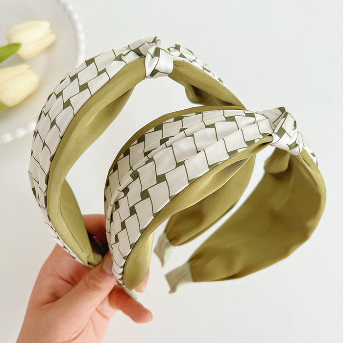 Wholesale fabric matcha green plaid headband MOQ≥2 JDC-HD-MIs011