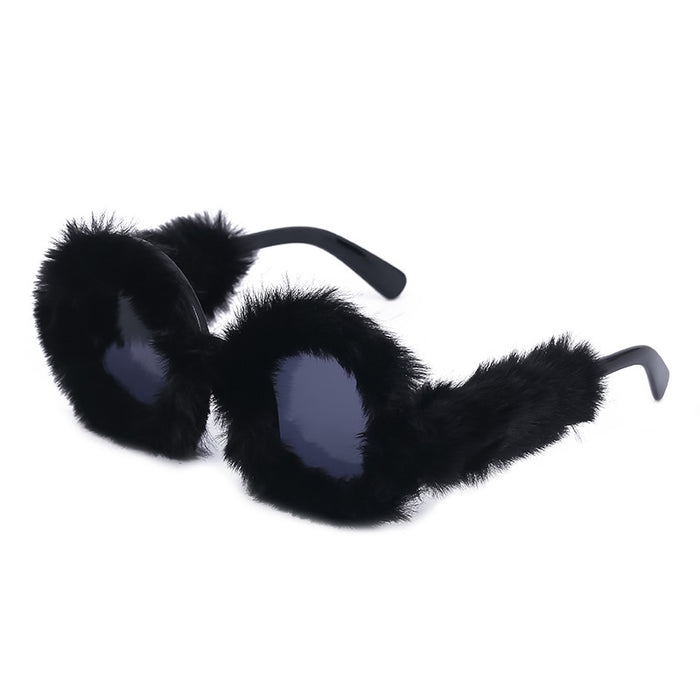 Wholesale PC Material Round Frame Plush All Inclusive Sunglasses for Women MOQ≥2 JDC-SG-PTJS008