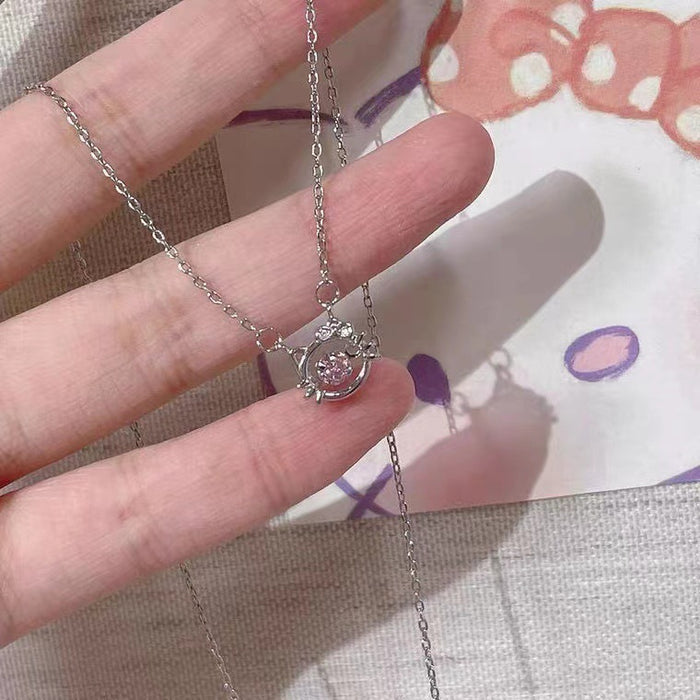 Wholesale necklace alloy pink diamond love girl cute cat head MOQ≥2 JDC-NE-GSLD003