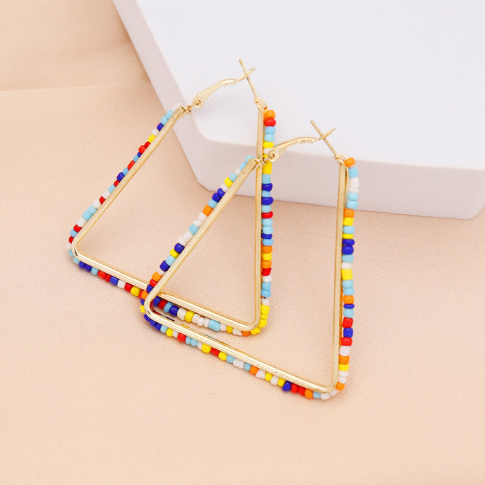 Wholesale Rice Beads Colorful Geometric Square Earrings JDC-ES-Bingm029