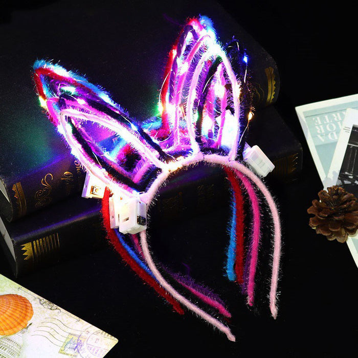 Wholesale Headband Plush Feather LED Light Rabbit Ears Glow MOQ≥3 JDC-HD-BeQ001