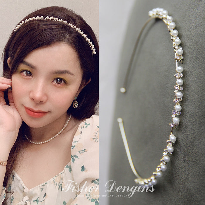 Wholesale Headband Pearl Rhinestone Opal Alloy JDC-HD-FSE001