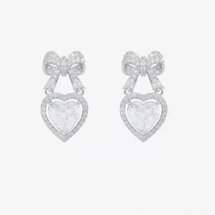 Wholesale Pink Zircon Bow Stud Earrings Big Heart JDC-ES-Xinx009