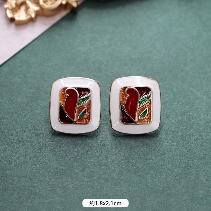 Wholesale Oil Painting Hong Kong Style Stud Earrings Women's Contrast Color JDC-ES-Luox005