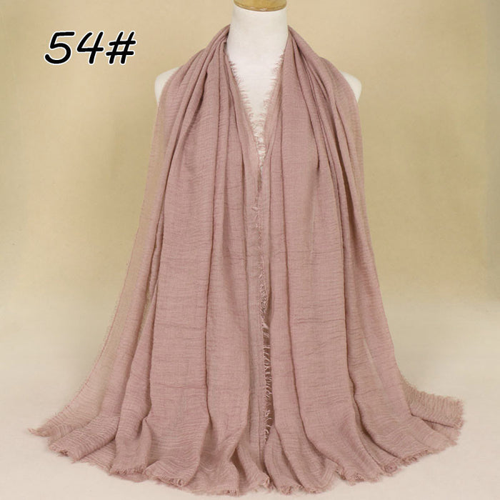 Wholesale Cotton Linen Fringed Frilled Monochrome Cotton Scarf JDC-SF-WenJ003