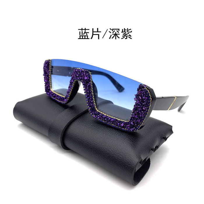 Jewelry WholesaleWholesale Colored Diamond Half Frame Transparent Flat Sunglasses Women JDC-SG-GuiM003 Sunglasses 闺淼 %variant_option1% %variant_option2% %variant_option3%  Factory Price JoyasDeChina Joyas De China