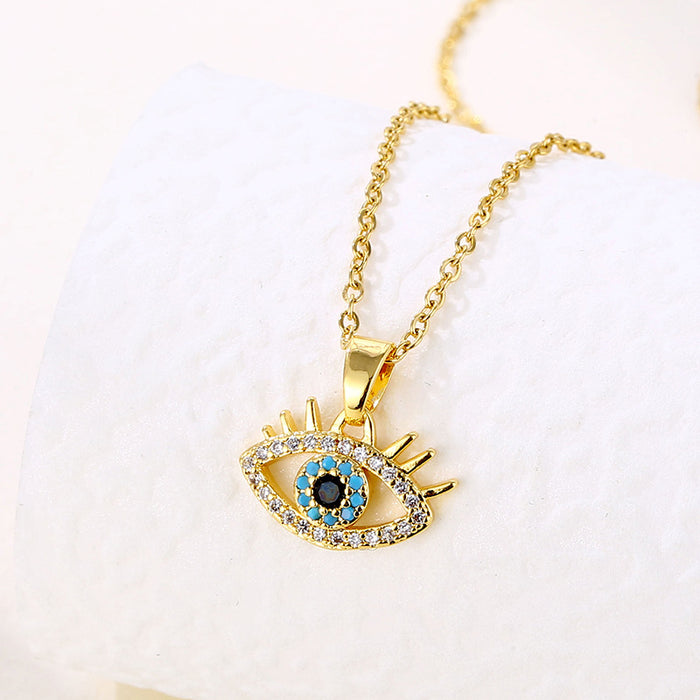 Wholesale Necklace Stainless Steel Full Diamond Zircon Blue Eyes JDC-NE-QR011