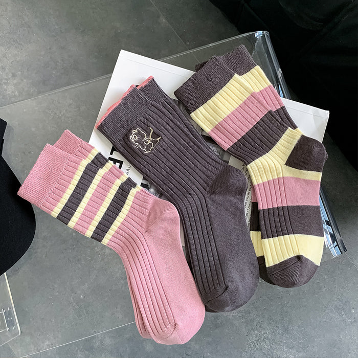 Wholesale Socks Cotton Pink Striped Socks MOQ≥2 JDC-SK-RuiXx005