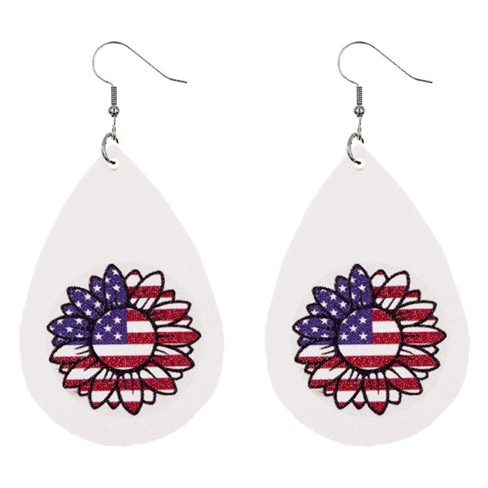 Wholesale 4th of July American Flag Leather Earrings Pentagram Independence Day Double Sided Print JDC-ES-Chengy020