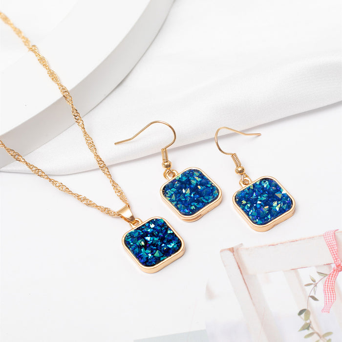 Wholesale Jewelry Resin Square Necklace Earrings JDC-ES-CM021