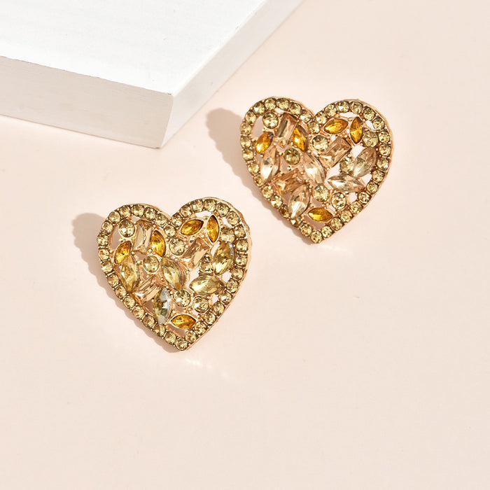 Wholesale Earrings Alloy Colored Diamond Heart Openwork MOQ≥2 JDC-ES-YYB003