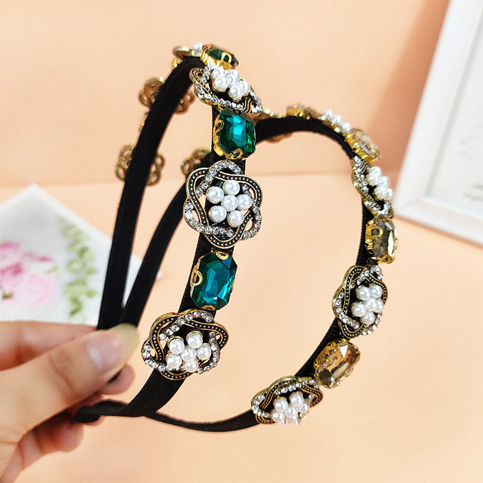 Wholesale Headband Alloy Faux Pearl Glass Diamond JDC-HD-ChaoX002