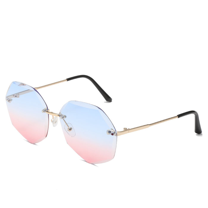 Wholesale Gradient Metallic Color Marine Frameless Cut Edge Polygonal Sunglasses JDC-SG-BoL008