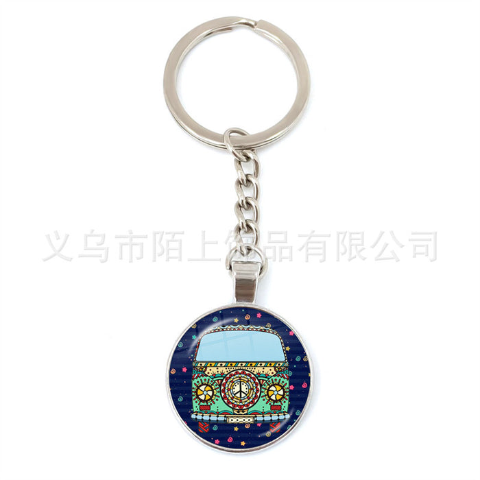 Wholesale Peace Sign Time Gemstone Glass Zinc Alloy Keychain JDC-KC-MoS002