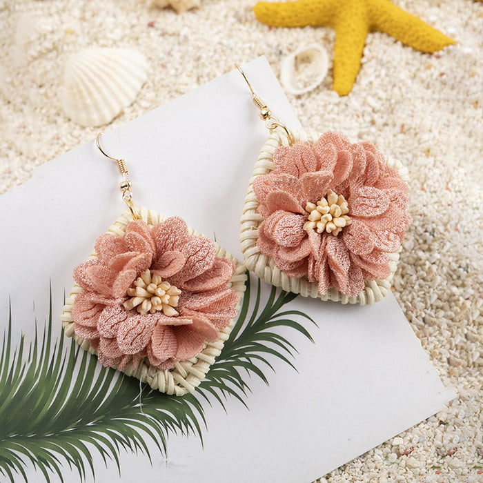 Wholesale Pastoral Flower Rattan Earrings MOQ≥3 JDC-ES-XLH001