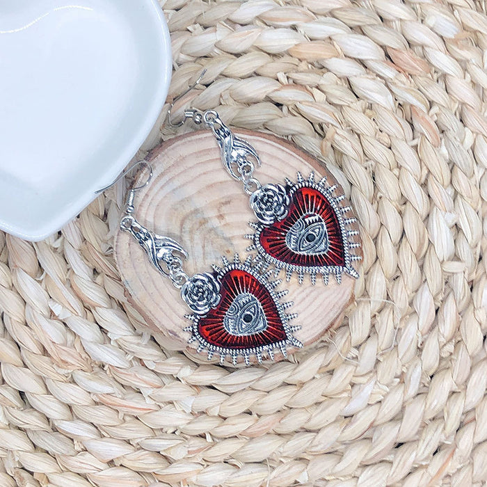 Wholesale Devil Eyes Black Rose Heart Alloy Earrings MOQ≥2 JDC-ES-Fusu008