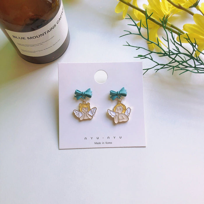 Wholesale Earrings Alloy Blue Bow Knot Asymmetric Angel JDC-ES-MoN010