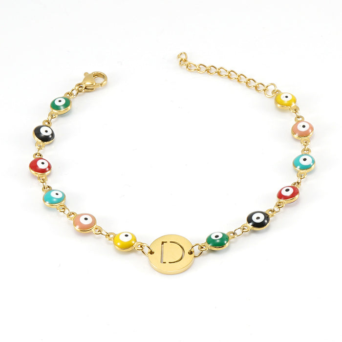 Wholesale Bracelet Titanium Evil Eye Alphabet Adjustable MOQ≥2 JDC-BT-ZhongX004