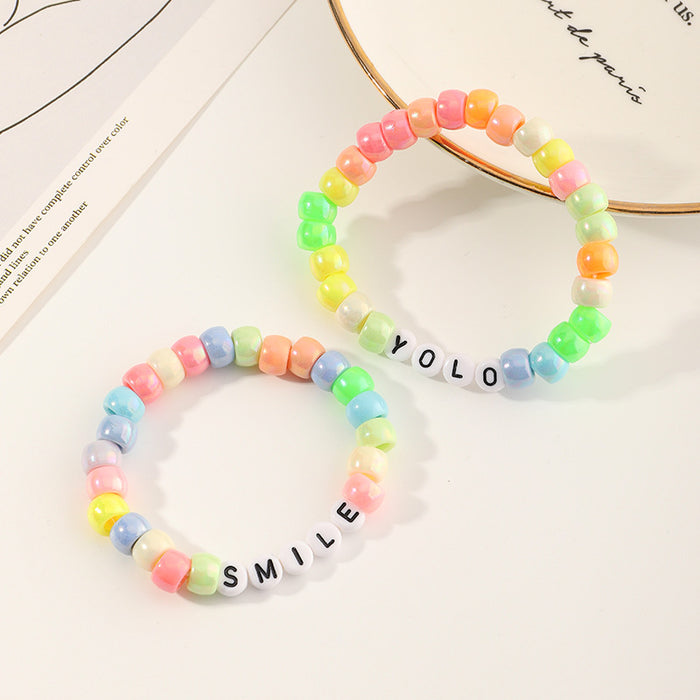 Wholesale Color Synthetic Resin Letter Two Piece Children's Bracelet JDC-BT-YueS006