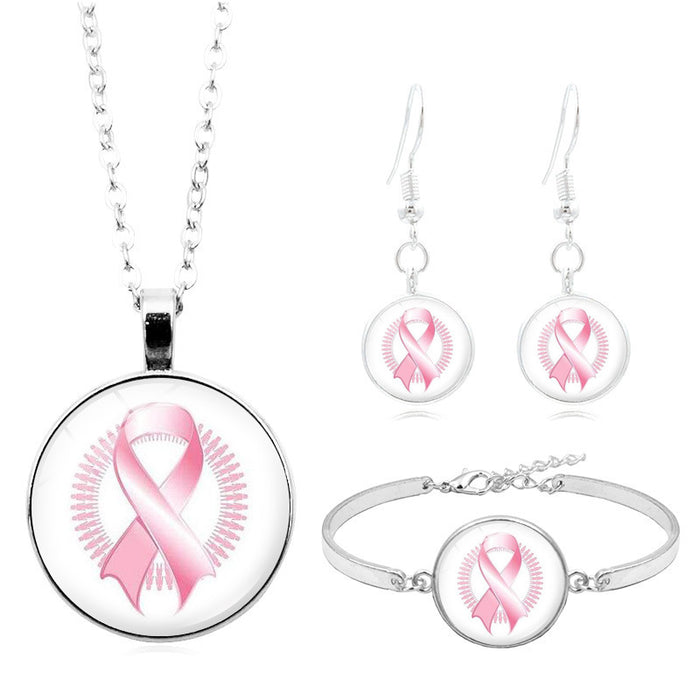 Wholesale breasts ái pink ribbon logo necklace set JDC-BT-XuS008