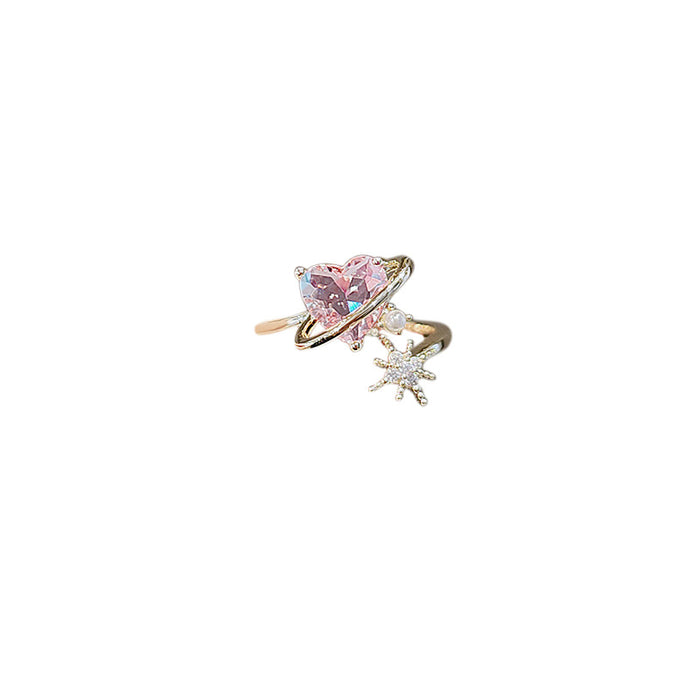 Wholesale Rings Copper Pink Zircon Heart Adjustable JDC-RS-MJiang004