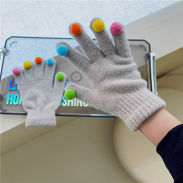 Wholesale Gloves Acrylic Colorful Plush Balls Cute Knitted Warm JDC-GS-HuiT003