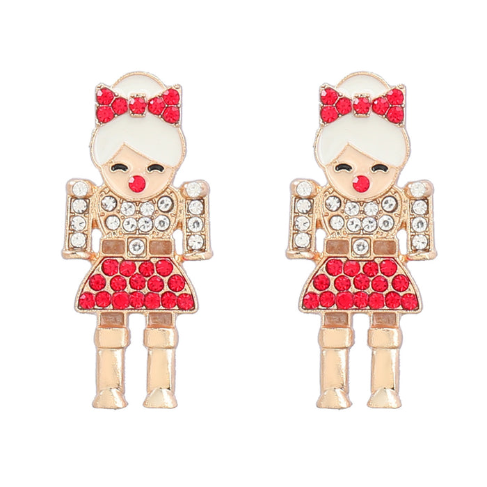 Wholesale Earrings Alloy Enamel Christmas Cute Diamond Stamped Santa Claus JDC-ES-JL1038