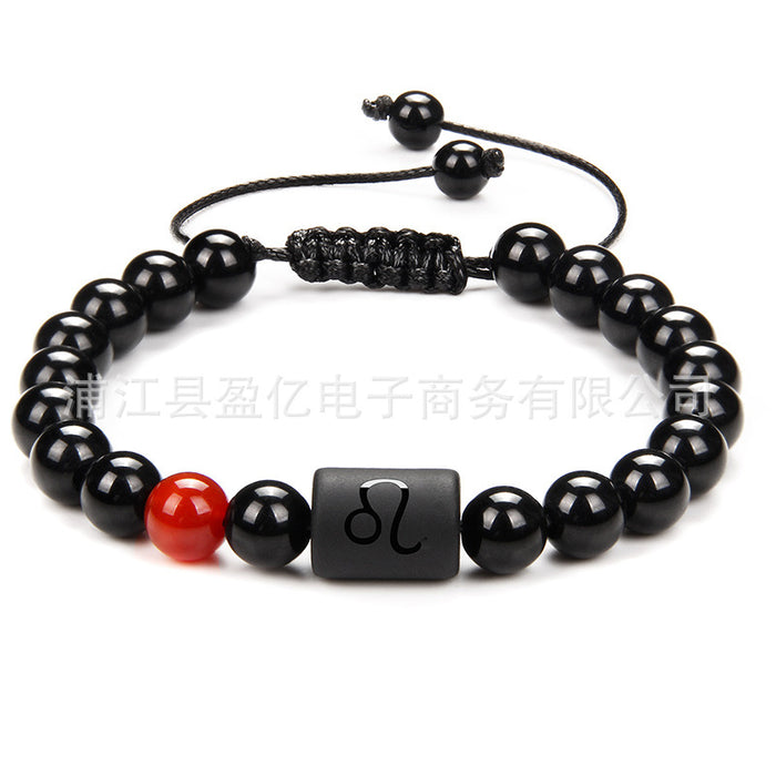 Wholesale Twelve Constellation Men's Black Onyx Braided Couple Bracelet JDC-BT-YinY013