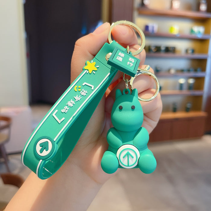 Wholesale Keychain PVC Creative Cute Green Horse MOQ≥2 JDC-KC-GHui023