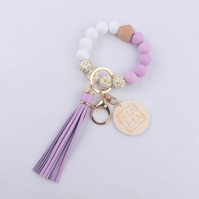 Wholesale MAMA Leopard Print Silicone Beaded Wrist Keychain JDC-KC-GuangTian002