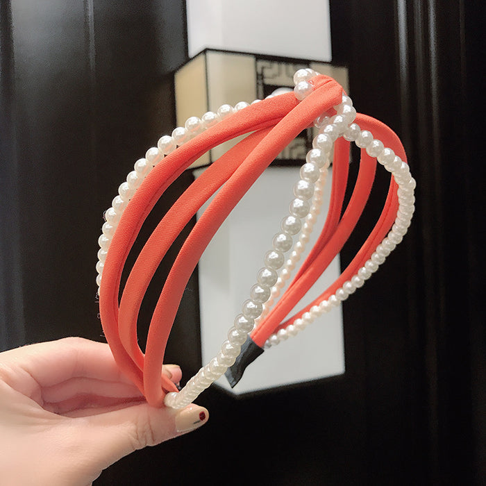 Wholesale Headband Hollow Pearl Cross Hairband Hair Accessories JDC-HD-LeiY005