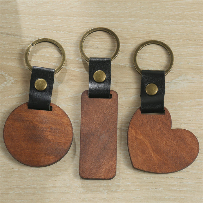 Wholesale Wooden DIY custom keychain Metal Leather Keyring JDC-KC-HeYu003