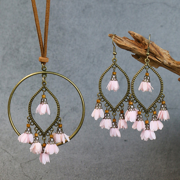 Wholesale Earrings Alloy Flowers Tassel Set JDC-ES-Yuhong021